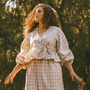 Soft Haus Natural Plaid Pants + Top Set XS